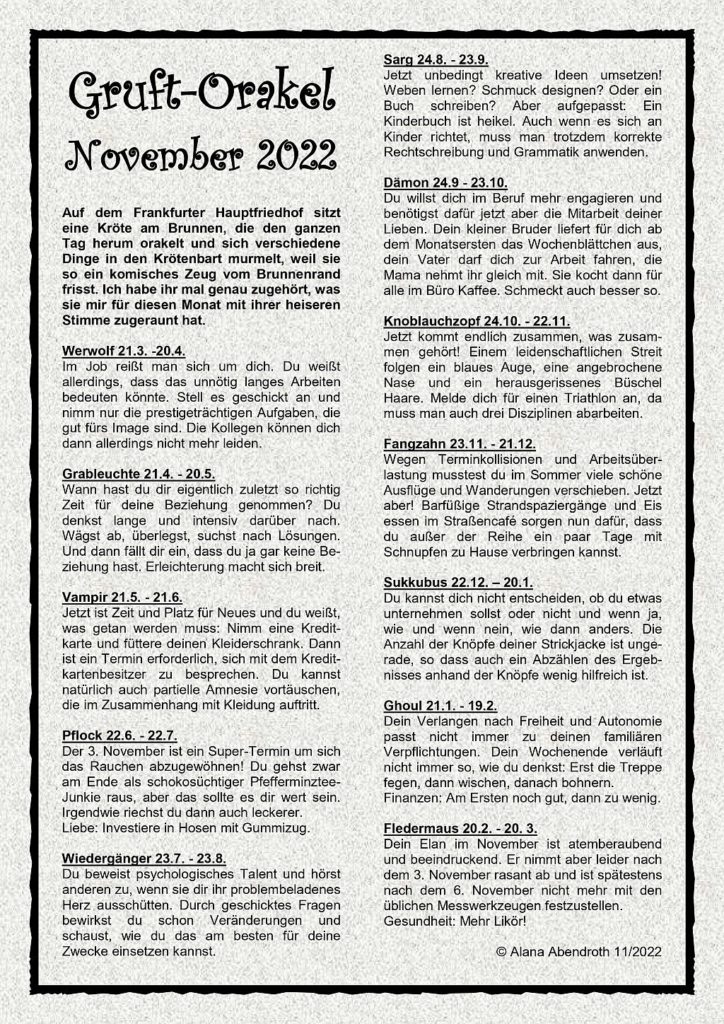 Gruft Orakel November 2022