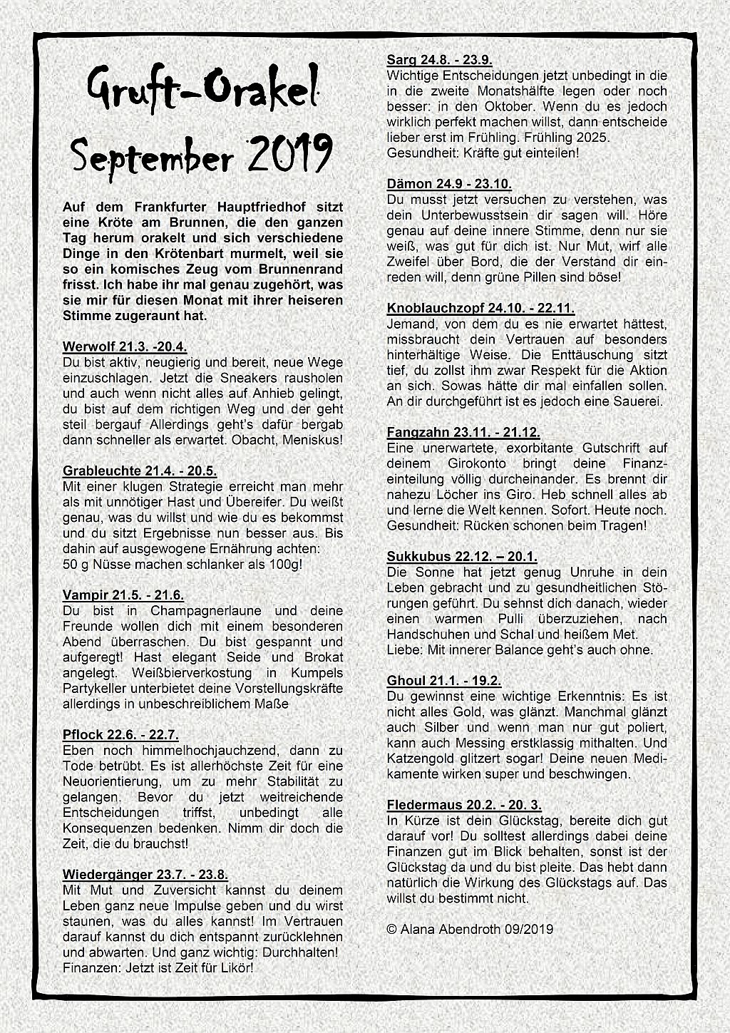 Gruft-Orakel September 2019 - Alana Abendroth