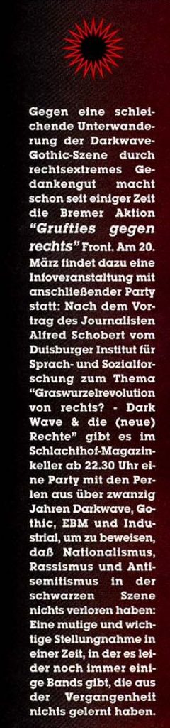Ankuendigung zur Podiumsdiskussion - Zillo Maerz 1999