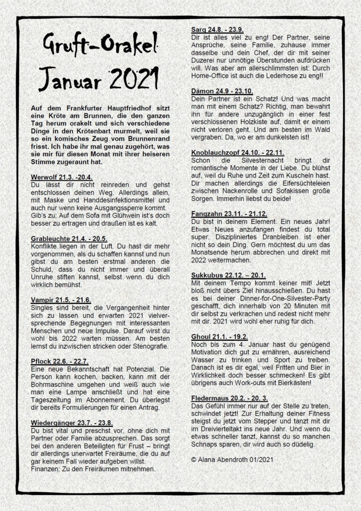 Gruft-Orakel Januar 2021