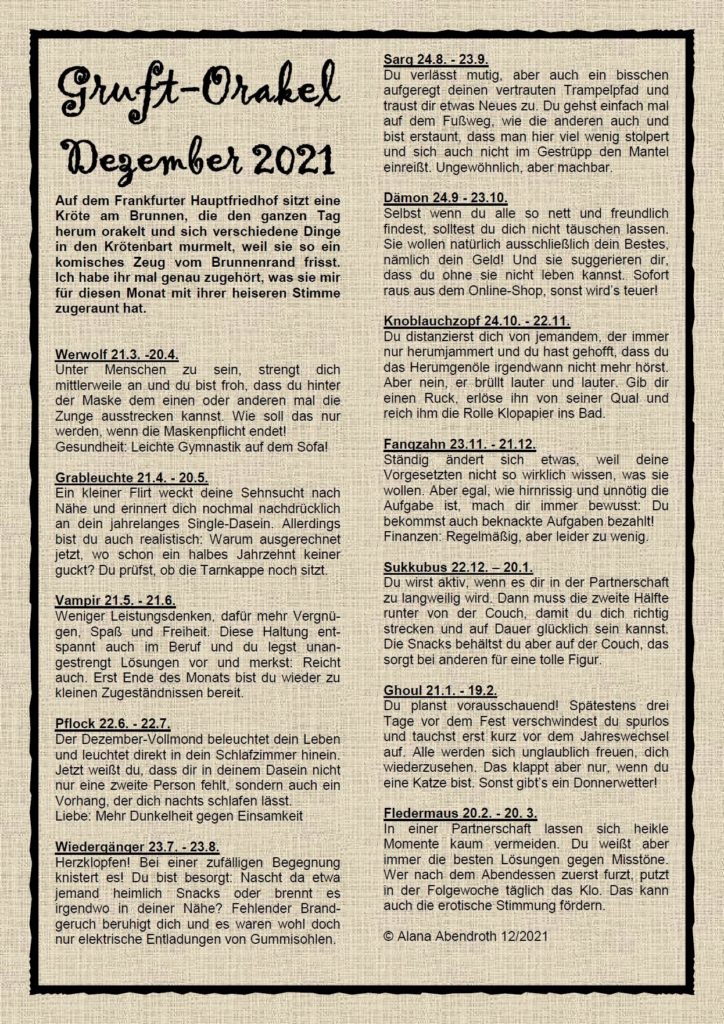 Gruft Orakel - Dezember 2021