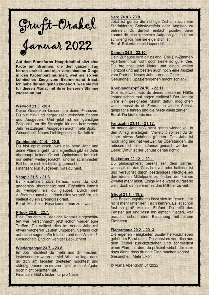 Gruft Orakel Januar 2022