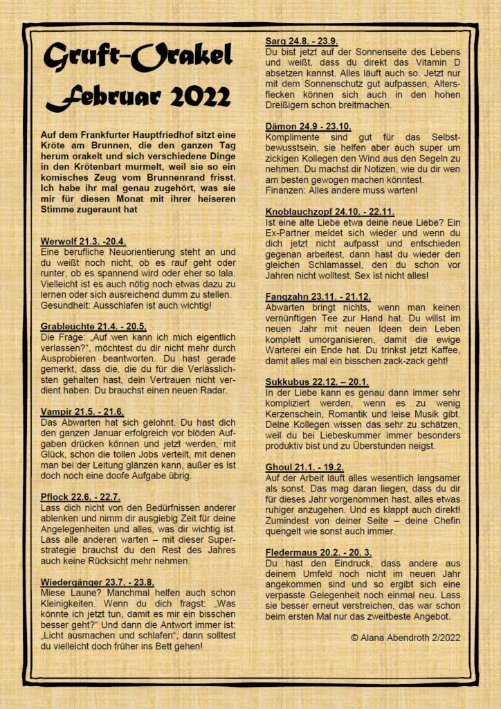 Gruft-Orakel Februar 2022