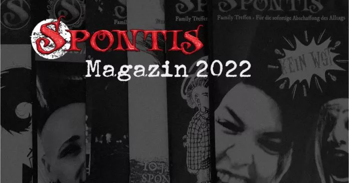 Eine Cover-Collage alter Spontis-Magazine mit dem Logo für das Jahr 2022