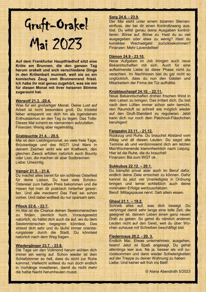 Gruft Orakel für Mai 2023