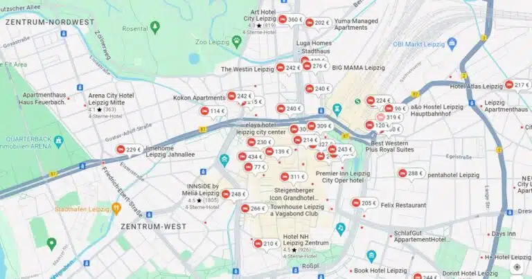 Google Maps Leipzig Hotelpreise zu Pfingsten 2024