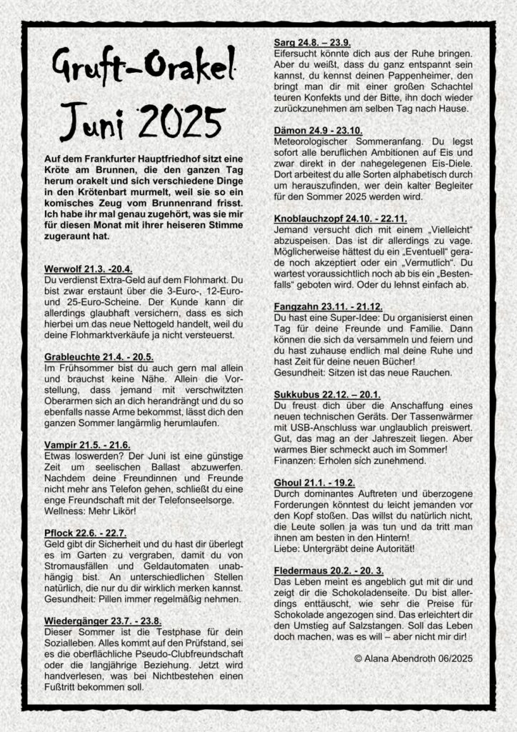 Gruft-Orakel Juni 2025