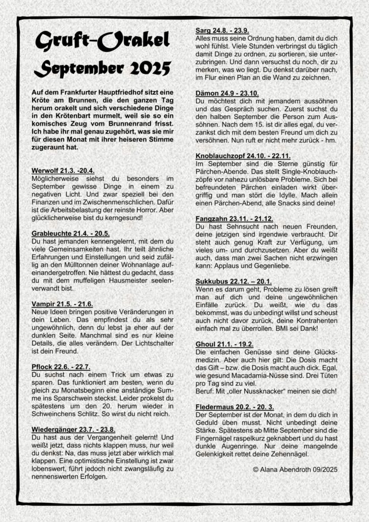 Gruft-Orakel September 2025
