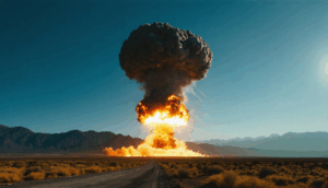 Koyaanisquatsi zeigt auch eine Atomexplosion in deiner Wüstenlandschaft