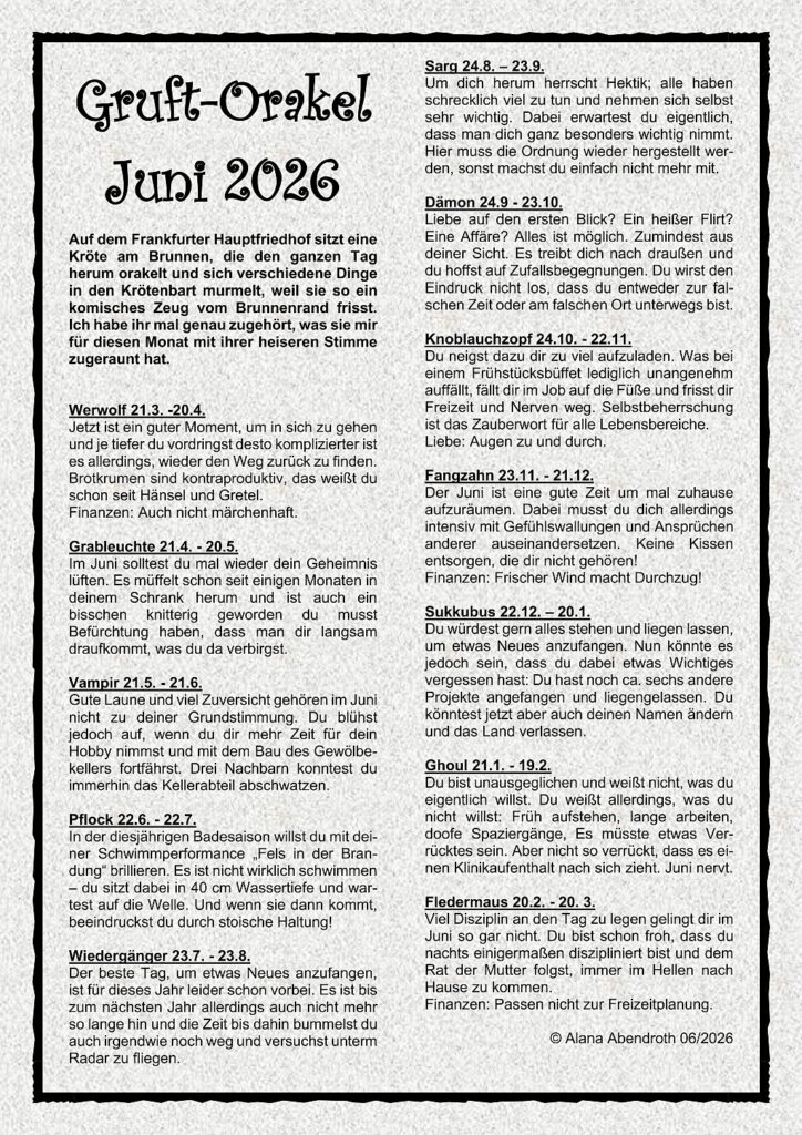 Gruft-Orakel Juni 2026 - Alana Abendroth